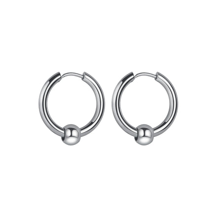 1 Pair Stainless Steel Hoop Earrings for Men Women Small Circle Metal Ball Anti-allergic Ear Buckle Rock Hip Hop Jewelry