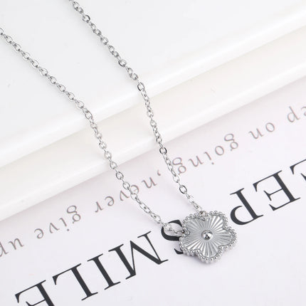 Metal Laser Five Leaf Flower Bracelet Necklace Earrings Jewelry Set Classic For Woman Stainless Steel Jewelry Daily Wear Clover