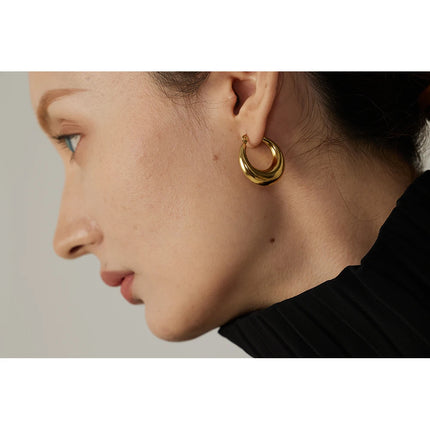Yhpup Statement Stainless Steel Geometric Hoop Earrings Jewelry for Women Trendy Metal Texture 18 K Earrings Golden Accessories