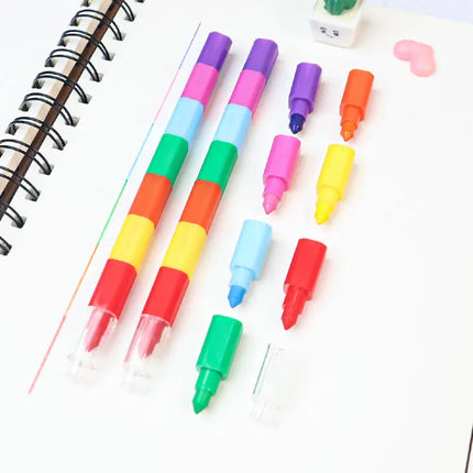1~12Pcs Rainbow Building Blocks Painting Pens 12Colors Crayon School Office Birthday Party Gift Kindergarten Carnival Gifts TMZ