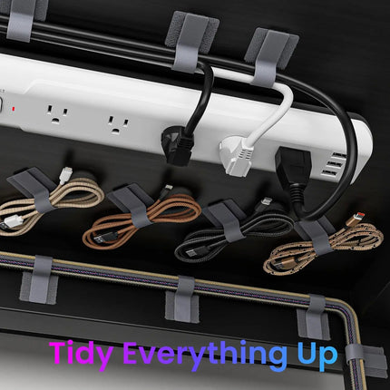 Self-Adhesive Hook and Loop Cable Ties, 40-Pack Cord Organizer for Home & Office