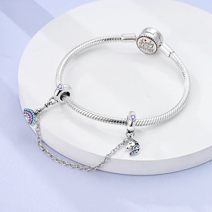 Sparkling Clear Silver Safety Chain 925 Sterling Silver Safety Chain Charm Beads Fit Original Bangle Bracelet DIY Jewelry