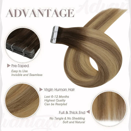 Full Shine Virgin Injection Tape in Human Hair Extensions Invisible Hand Tied Tape in Hair Extension Human Hair Natural Adhesive