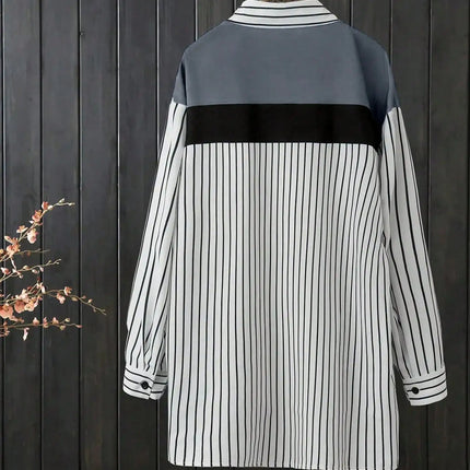Plus Size Women's Splicing Striped Long Sleeve Shirt