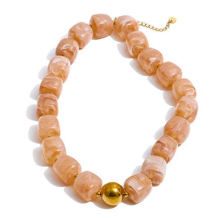 Yhpup Acrylic Square Beads Chain Necklace Bracelet Bangle Stainless Steel Handmade Jewelry Waterproof Green Khaki Pink Amber