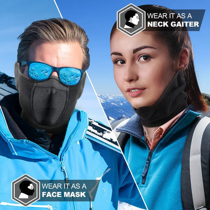 Fashion Winter Thermal Balaclava Full Face Mask Skiing Hat Bandana Hat Windproof Snowboard Scarves Women's Men Helmet Cap Black