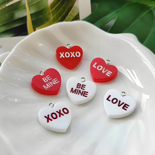 10pcs/lot Love BE MINI Heart Red Resin Charms Pendants for DIY Jewelry Making Findings Handmade Earrings Bracelets Accessories