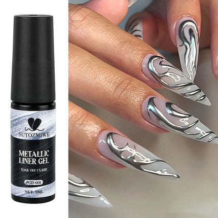 5ml Metallic Gold Silver Nail Liner Polish Mirror Chrome Effect Painting Nail Gel Polish 3D French Soak Off UV/LED Striper Gel @
