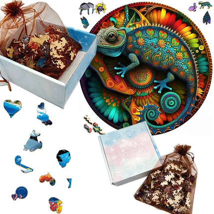 Chameleon Wooden Animal Jigsaw Puzzles for Adults Kids Interactive Games Birthday Gifts 3d Educational Toys Elephant