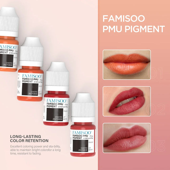 FAMISOO Permanent Makeup Pigment Long-Lasting Makeup Lip Professional Tattoo Inks Lip Pigments 5ml PMU Microblading Eyebrow Ink