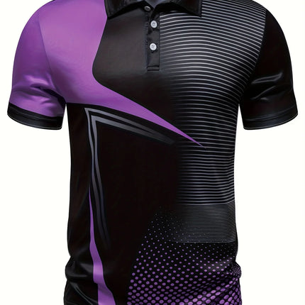 The 2025 summer new men's short-sleeved POLO shirt features a casual fashionable comfortable and soft 3D striped pattern print