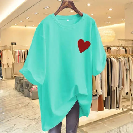 Women's Fashion Pure Cotton Love Print T-shirts Summer Casual Versatile O-neck Short Sleeve Top Tee Office Lady Basic Pullovers