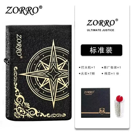 ZORRO Kerosen Windproof Lighter High Beauty Men's Creative Gift White Nickel Love Compass