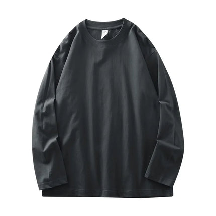 DUKEEN Men's 260G Long Sleeve T Shirts 2025 Spring Pure Cotton Solid Color Basic Crew-Neck Undershirt Men's Loose Tops 11 Color