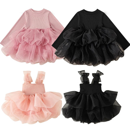 Summer Baby Girls Black Dress Formal Occasion Fancy Birthday Party Gown with Bow Children Clothing Infant Black Tutu Vestidos