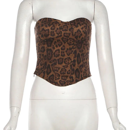 Weird Puss Leopard Print Corset Top Women Low-Neck Sexy Hottie Midnight Wild Coquette Hip Hop Trend Classic Street Strapless Vest