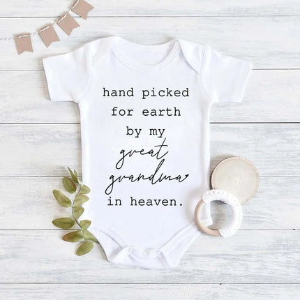 Hand Picked for Earth By My Great Grandma in Heaven Cute Casual Newboorn Baby Girls Boys  Romper Summer Infant Jumpsuits