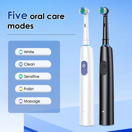 Electric Toothbrush Rotary Rechargeable Teeth Cleaner for Adults Soft Bristles Rotating Round Brush Heads Smart Timer Toothbrush