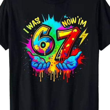 7th Birthday Boys and Girls Children T-shirt | "I Am 6 Years Old, Now 7 Years Old" 67 Print Comfortable Round Neck Casual Top