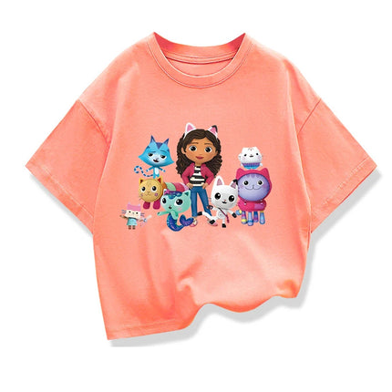 Anime Gabbys Dollhouse Costume Kids Casual Tshirts Baby Girls Gabby Cats Ears Tops Toddler Boys Short Sleeve Clothes Tees
