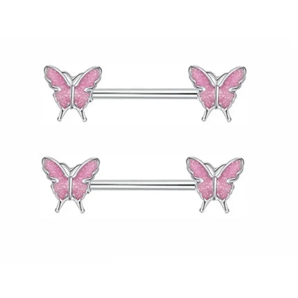 1Pair Pink Butterfly Nipple Piercing Jewelry Shiny Crystal Nipple Rings For Women Girls Heart Nipple Barbells Piercing Pezon