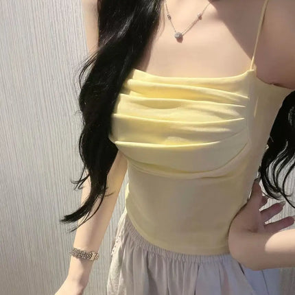Design Sensation Beautiful Strap Vest Women's White with Chest Pad Outdoor Wear Slimming New Model Inner Match Base Shirt Cov...