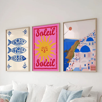 Dolce Vita Gallery Wall Set Mediterranean Preppy Coastal Prints Dopamine Decor Print Kitchen Bar Cart Art Canvas Painting