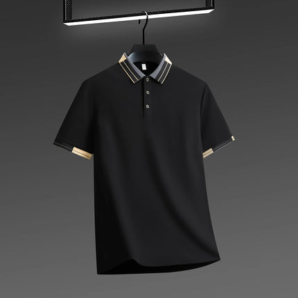 2025 New Men's Collar Polo Shirt Short Sleeved Sweat Absorbing Polo Tops, Luxury Jacquard Breathable Contrast Color T-shirt