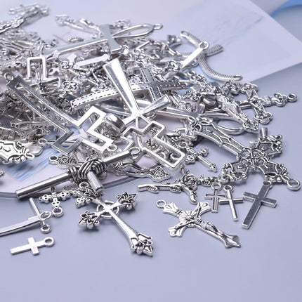 10/20/30pcs/Lot Metal Silver Color Cross Charms For Jewelry Making Supplies Christ Accessories Handmade Women/Men Pendant Charm