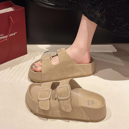 Smile Women Slippers Summer Casual Women Shoes Retro Trend With Buckle Slippers Comfortable Beach Slippers Round-headed Slippers