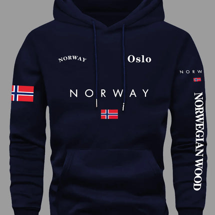 Norwegian Flag Print Trend Men Women Hooded Sweatshirt Autumn Winter Daily Outdoor Vacation Fitness Casual Loose Warm Sportswear