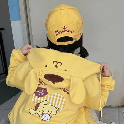 Sanrio Kawaii Pompompurin Cinnamoroll Hooded Hoodie Cardigan Coat Anime Kuromi Cute Costume Jacket Spring Loose Girls Student