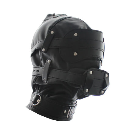 PU Leather BDSM Bondage Hood Sensory Deprivation Mask With Blindfold Removable Dildo Gag Lockable Head Harness Sex Toys  Couples