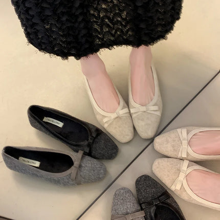 Fur Lining Women Flats Shoes Concise Round Toe Butterfly-knot Shoes Comfort Soft Sole Outdoor Shoes 2026 Spring Autumn Loafer