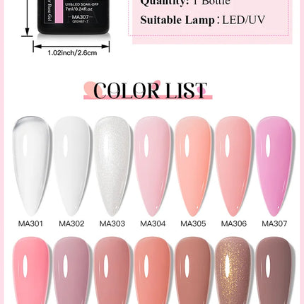 7ml Nude Rubber Base Gel Nail Polish 2 In 1 Semi Permanent Colorful Nail Art UV LED Gel For Nails Manicure Soak Off Varnishes