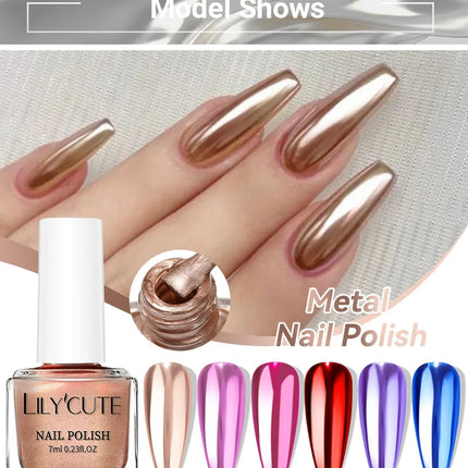 LILYCUTE 7ml  Mirror Metallic Nail Polish No Need of UV LED Lamp Nail Supplies Vernis Red Purple Mirror Effect for Nails