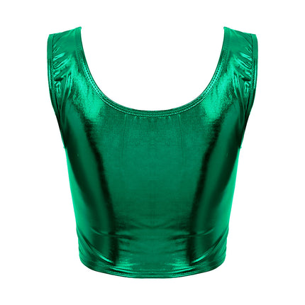 Womens Fashion Shiny Metallic Tank Crop Top Shiny Metallic Vest Tops Bustier Blouse Shirt Camis Rave Party Clubwear Costume