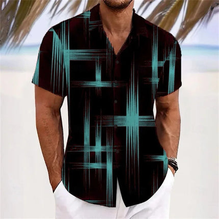 Men's Geometric 3D Printed Lapel Short Sleeve Casual Fashion Shirt Summer Outdoor Vacation Hawaiian Shirt
