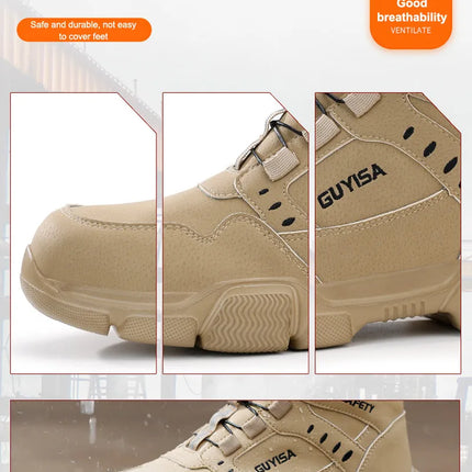 Men Rotating Button Labor Protection Shoes Anti-smash Anti Puncture Safety Shoes Work Boots Steel Toe Shoes Indestructible Shoes