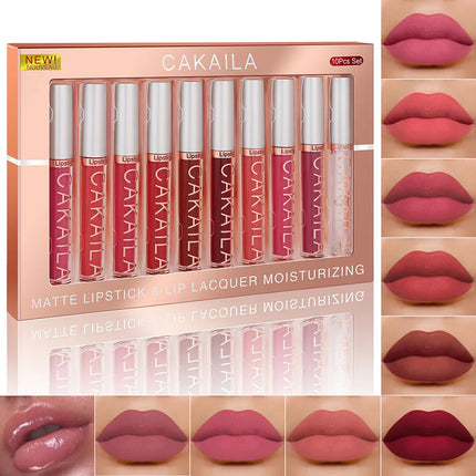 Matte Lip Gloss Lip Oil 10pc/set: Velvet Lipstick High Pigment Waterproof Long Lasting, Nude, Y2K Christmas Valentine's Day Gift