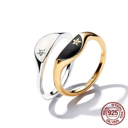 925 Sterling Silver Sun And Moon Crown Love Princess Zircon Oxide Enamel Heart Love Rings Fashion Jewelry For Women Gifts New in