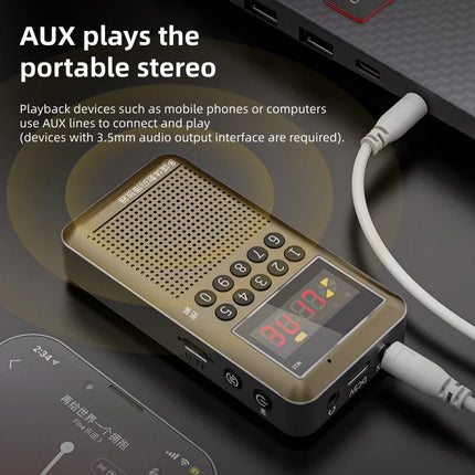 Pocket FM Radio, Bluetooth MP3 Player with Voice Recorder,TF Card Support, LED Digital Display, Portable Radio for Travel