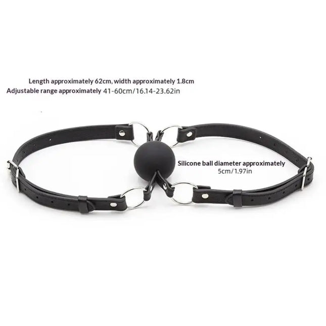 Adjustable PU Leather Sex Restraint Set with Double Silicone Ball Mouth Gag for Couples Gay Slave Mouth Gag with Belt