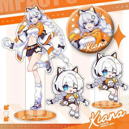 Game Honkai Impact 3 Alloy Brooch Badge Keychain Stand Cartoon Elysia Kiana Keyring Pendant Clothing Bag Decoration Gift Kid Toy