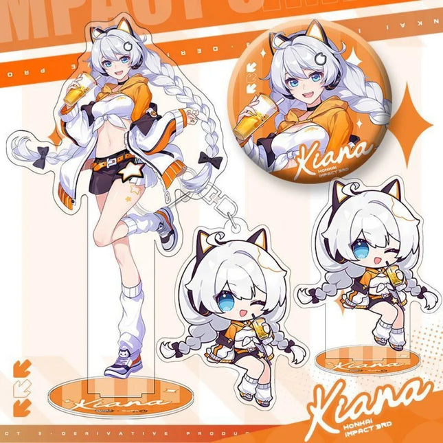 Game Honkai Impact 3 Alloy Brooch Badge Keychain Stand Cartoon Elysia Kiana Keyring Pendant Clothing Bag Decoration Gift Kid Toy