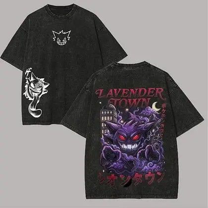 2026 Anime Washed Vintage Summer Pokemon Gengar Short Sleeve Tee Graphic T-Shirt Man Women Cosplay Casual Tops Y2k Streetwear
