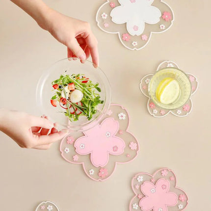 Kawaii pink colour Blossom Silicone Coasters Style Sakura Coffee Cup posavasos Sakura Insulated TableMat Tea Cup Home Decor Gift
