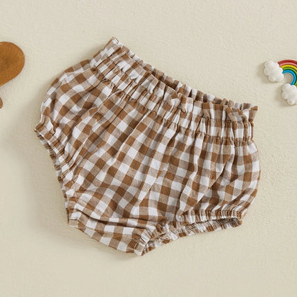 Baby Girl Plaid Shorts Frill Ruffled Elastic Waist Triangle Short Pants for Summer
