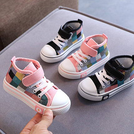 Children Canvas Shoes for Boys Girls Fashion Kids Casual Sneakers Breathable Checkered Classic Girls High-top Lattice Sneakers
