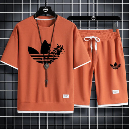 Men's Summer Casual Fashion Printed T-Shirt and Shorts Set Quick-Drying Outdoor Sports Loose Fit Short-Sleeve Outfit